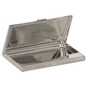 3 3/4" x 2 1/2" Metal/Wood Business Card Holder - Open view