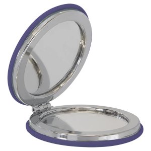 2 1/2" Purple Engraved Faux Leather Compact Mirror - Open view