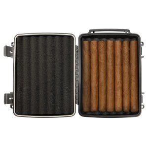 Travel Cigar Case - Engraved Faux Leather, Creekside Collection, Dark Brown - Open view