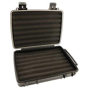 Travel Cigar Case - Engraved Faux Leather, Creekside Collection, Dark Brown - Open 2 view