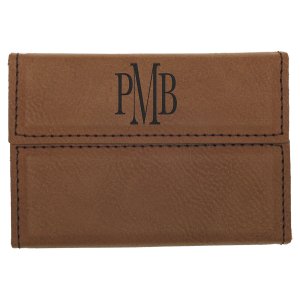 3 3/4" x 2 3/4" Dark Brown Engraved Faux Leather Hard Business Card Holder - Back view