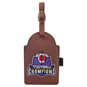 5" x 3 1/4" Football Engraved Faux Leather Golf Bag Tag with 3 Wooden Tees - Back view