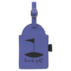 5" x 3 1/4" Purple Engraved Faux Leather Golf Bag Tag with 3 Wooden Tees - Back view