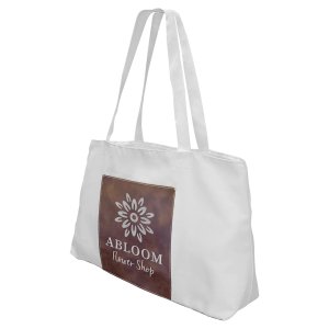 19" x 12" White Bag with 5" Rustic/Silver Engraved Faux Leather Gusset - Angle view