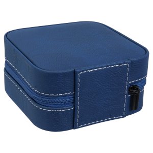 4" X 4" Blue/Silver Leatherette Travel Jewelry Box with Tan Lining - Back view