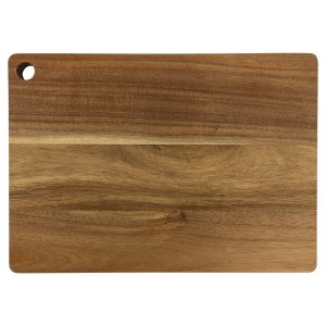 13 3/4" x 9 3/4" Acacia Cutting Board with Drip Ring and Corner Hole - Back view