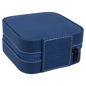 4" X 4" Blue/Silver Engraved Faux Leather Travel Jewelry Box with Black Lining - Back view
