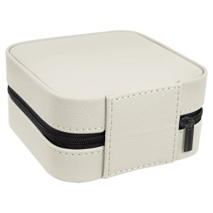 4" X 4" White/Black Engraved Faux Leather Travel Jewelry Box with Black Lining - Back view