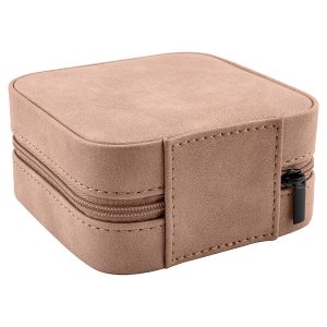 Travel Jewelry Box - Engraved Faux Leather, Creekside Collection, 4" x 4", Blush - Back view