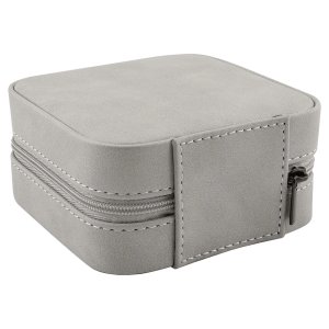 Travel Jewelry Box - Engraved Faux Leather, Creekside Collection, 4" x 4", Light Gray - Back view