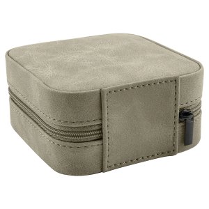 Travel Jewelry Box - Engraved Faux Leather, Creekside Collection, 4" x 4", Light Green - Back view