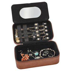 7 1/2" X 4 1/2" Rawhide Engraved Faux Leather Jewelry Box - Inside 4 view