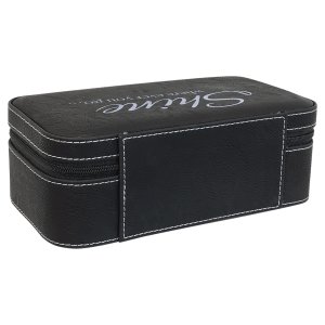 7 1/2" X 4 1/2" Black/Silver Engraved Faux Leather Jewelry Box - Back view
