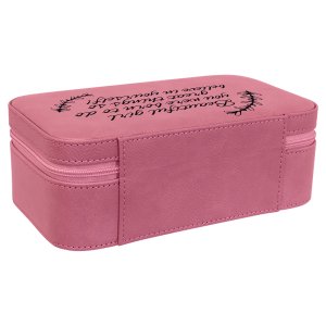 7 1/2" X 4 1/2" Pink Engraved Faux Leather Jewelry Box - Back view