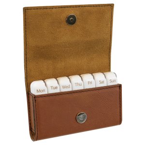 4 3/4" x 3 1/8" Rawhide Engraved Faux Leather  Pill Box - Open view