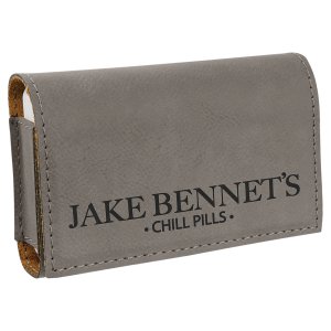 4 3/4" x 3 1/8" Gray Engraved Faux Leather  Pill Box - Angle view