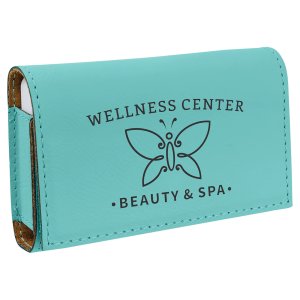 4 3/4" x 3 1/8" Teal Engraved Faux Leather  Pill Box - Angle view