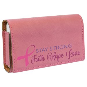 4 3/4" x 3 1/8" Pink Engraved Faux Leather  Pill Box - Angle 2 view
