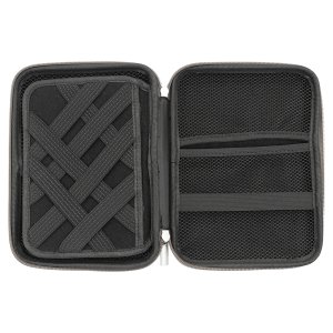 8 1/2" x 6" x 1 3/4" Gray Leatherette Cord Case - Open view