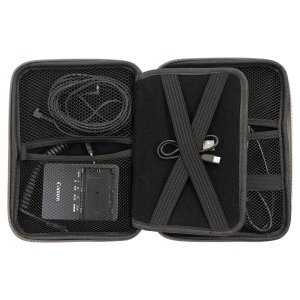 8 1/2" x 6" x 1 3/4" Gray Leatherette Cord Case - Open 3 view