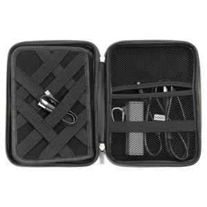 8 1/2" x 6" x 1 3/4" Gray Leatherette Cord Case - Open 4 view