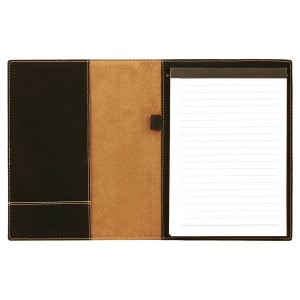 7" x 9" Black/Gold Engraved Faux Leather Small Portfolio with Notepad - Open view
