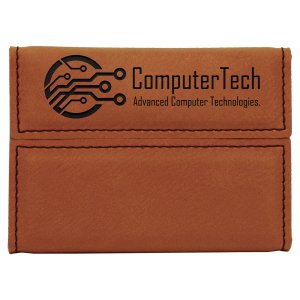 3 3/4" x 2 3/4" Rawhide Engraved Faux Leather Hard Business Card Holder - Back view