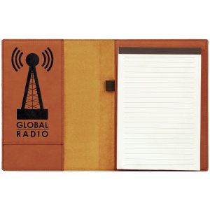 7" x 9" Rawhide Engraved Faux Leather Small Portfolio with Notepad - Open view
