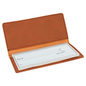 6 3/4" x 3 1/2" Rawhide Engraved Faux Leather Checkbook Cover - Open view