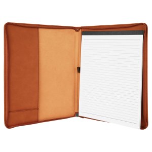 9 1/2" x 12" Rawhide with Zipper Engraved Faux Leather Portfolio with Notepad - Open view
