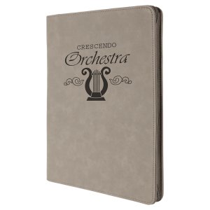 9 1/2" x 12" Gray with Zipper Engraved Faux Leather Portfolio with Notepad - Angle view