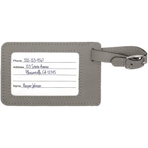 4 1/4" x 2 3/4" Gray Engraved Faux Leather Luggage Tag - Back view