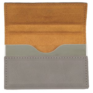 3 3/4" x 2 3/4" Gray Engraved Faux Leather Hard Business Card Holder - Open view