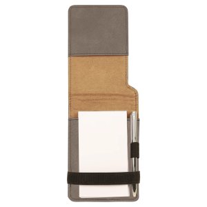 3 1/4" x 4 3/4" Gray Engraved Faux Leather Mini Notepad with Pen - Open view