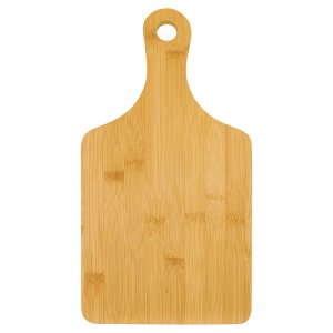 13 1/2" x 7" Bamboo Cutting Board Paddle Shape with Drip Ring - Back view