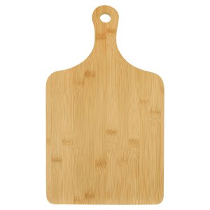15 1/2" x 9" Bamboo Cutting Board Paddle Shape with Drip Ring - Back view