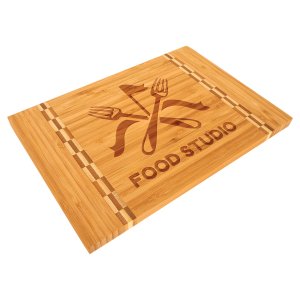 12" x 8 1/4" Bamboo Cutting Board with Butcher Block Inlay - Angle view