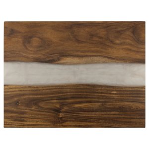 15 3/4" x 11 3/4" Acacia with White Pearl Resin Serving Board - Back view