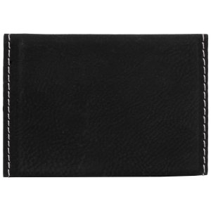 3 3/4" x 2 3/4" Black/Silver Engraved Faux Leather Hard Business Card Holder - Back view