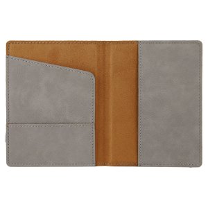 4 1/4" x 5 1/2" Gray Engraved Faux Leather Passport Holder - Open view