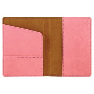 4 1/4" x 5 1/2" Pink Engraved Faux Leather Passport Holder - Open view