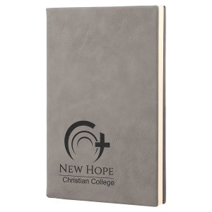 5 1/4" x 8 1/4" Gray Engraved Faux Leather Journal with Lined Notepad - Angle view