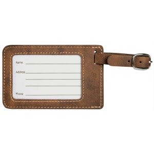 4 1/4" x 2 3/4" Rustic/Gold Engraved Faux Leather Luggage Tag - Back view