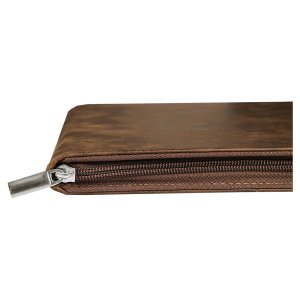 9 1/2" x 12" Rustic/Gold w/ Zipper Engraved Faux Leather Portfolio with Notepad - Side view
