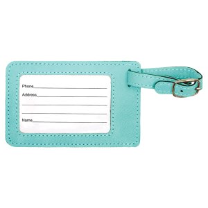 4 1/4" x 2 3/4" Teal Engraved Faux Leather Luggage Tag - Back view