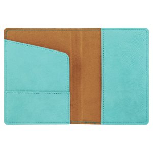 4 1/4" x 5 1/2" Teal Engraved Faux Leather Passport Holder - Open view