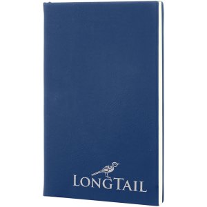 5 1/4" x 8 1/4" Blue/Silver Engraved Faux Leather Journal with Lined Notepad - Angle view