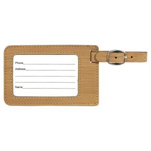 4 1/4" x 2 3/4" Bamboo Engraved Faux Leather Luggage Tag - Back view