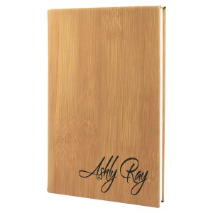 5 1/4" x 8 1/4" Bamboo Engraved Faux Leather Journal with Lined Notepad - Angle view