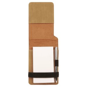 3 1/4" x 4 3/4" Bamboo Engraved Faux Leather Mini Notepad with Pen - Open view